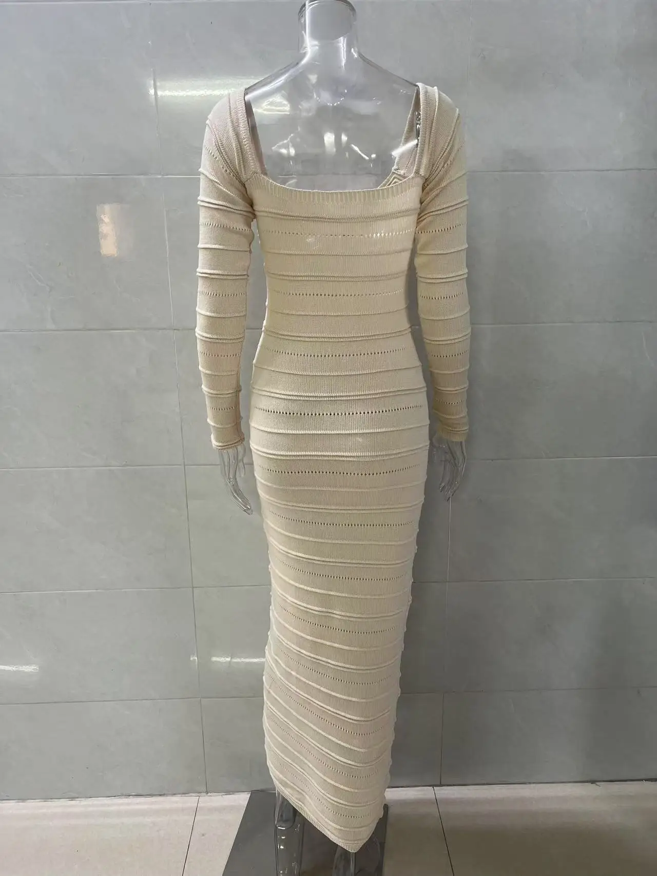 Vestido punto embarazo rayas manga larga para sesión fotos otoño - imagen 5