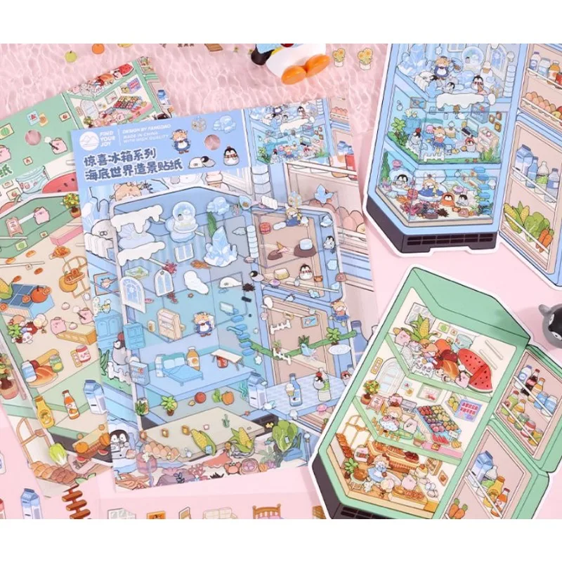 Pegatinas 3D kawaii de verano con paisaje de cabaña para frigorífico - imagen 2