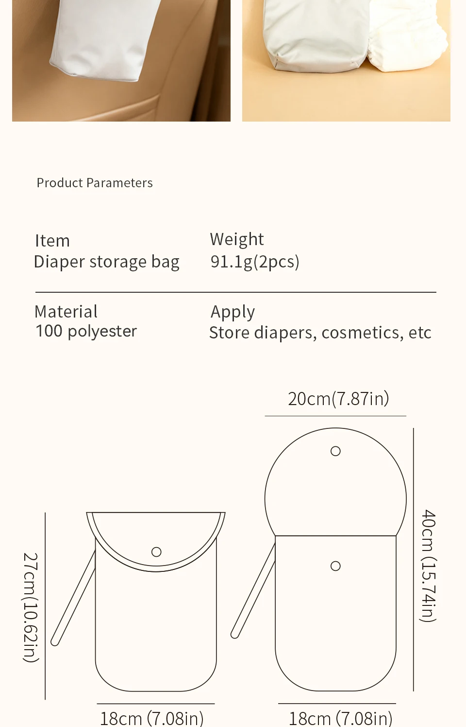 Bolsas plegadas mostrando su tamaño compacto para transportar