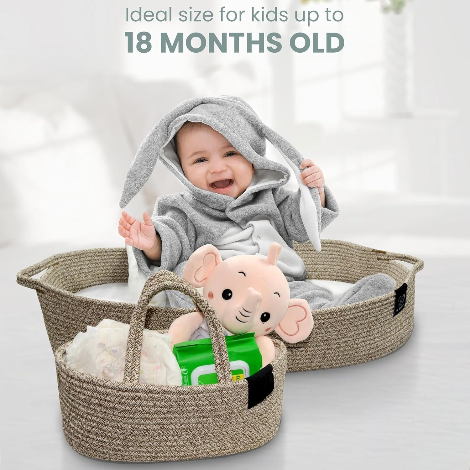 Cesta moisés bohemia con almohadilla – 100% algodón para guardería - imagen 5