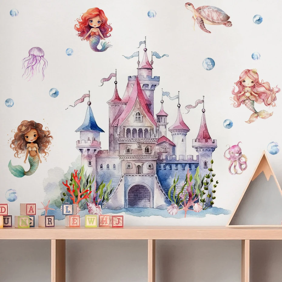 Vinilo decorativo submarino del castillo de sirena infantil - imagen 5