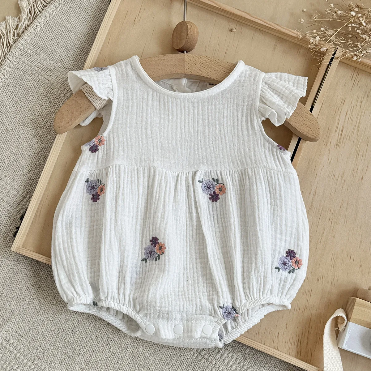 MILANCEL Body de verano bebé con flores bordadas para niña - imagen 4