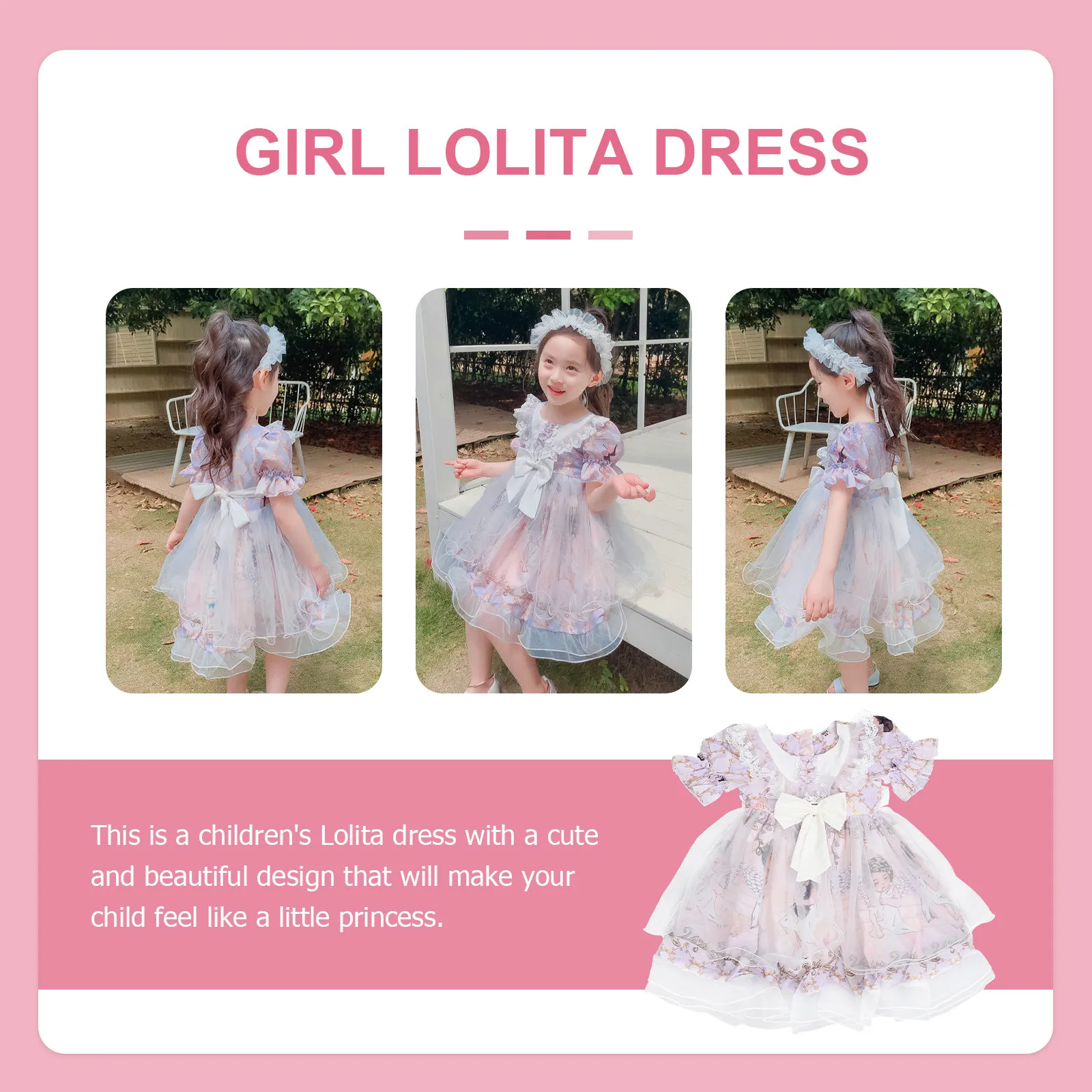 Vestido Lolita de verano con manga corta y encaje para niña - imagen 5