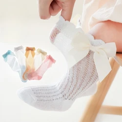 Calcetines largos de algodón con lazo para bebés, malla de verano