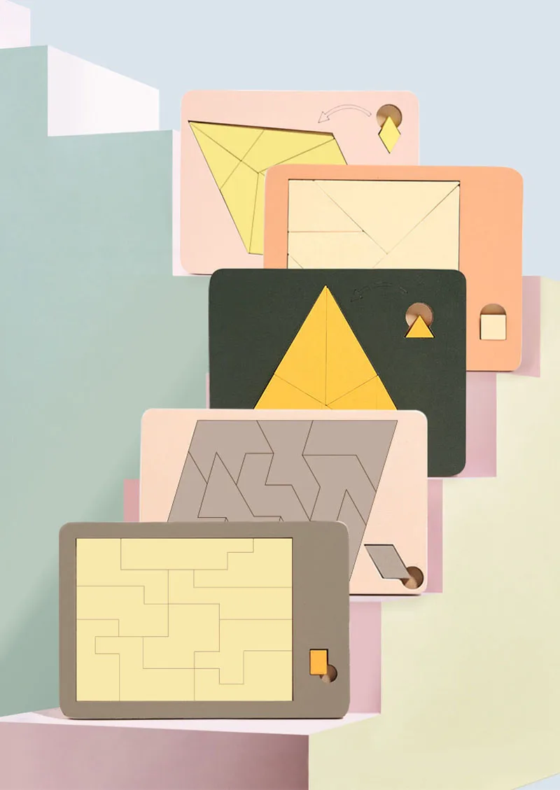 Detalle del tangram de madera para adultos y niños