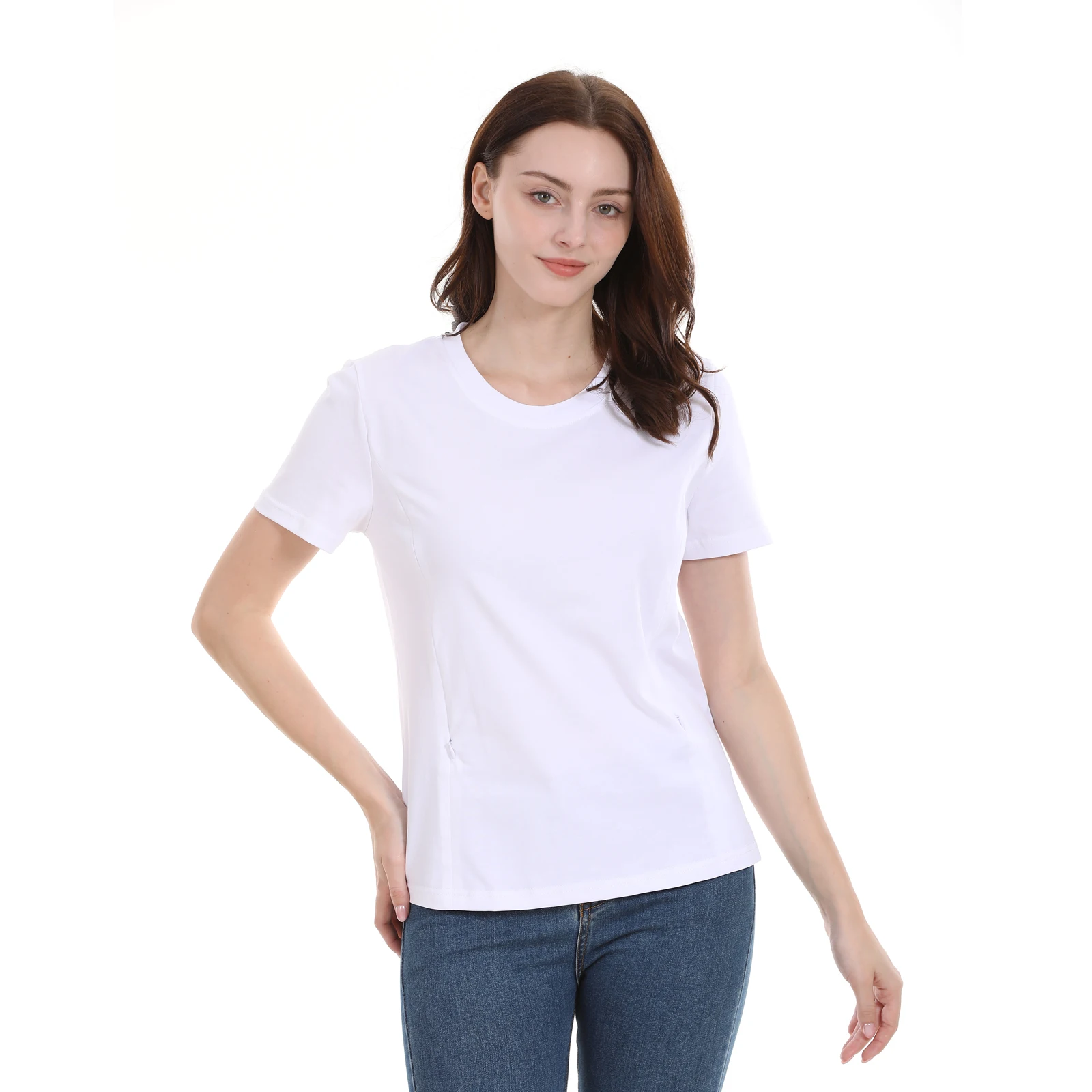 Top de lactancia de verano para posparto talla grande de manga corta