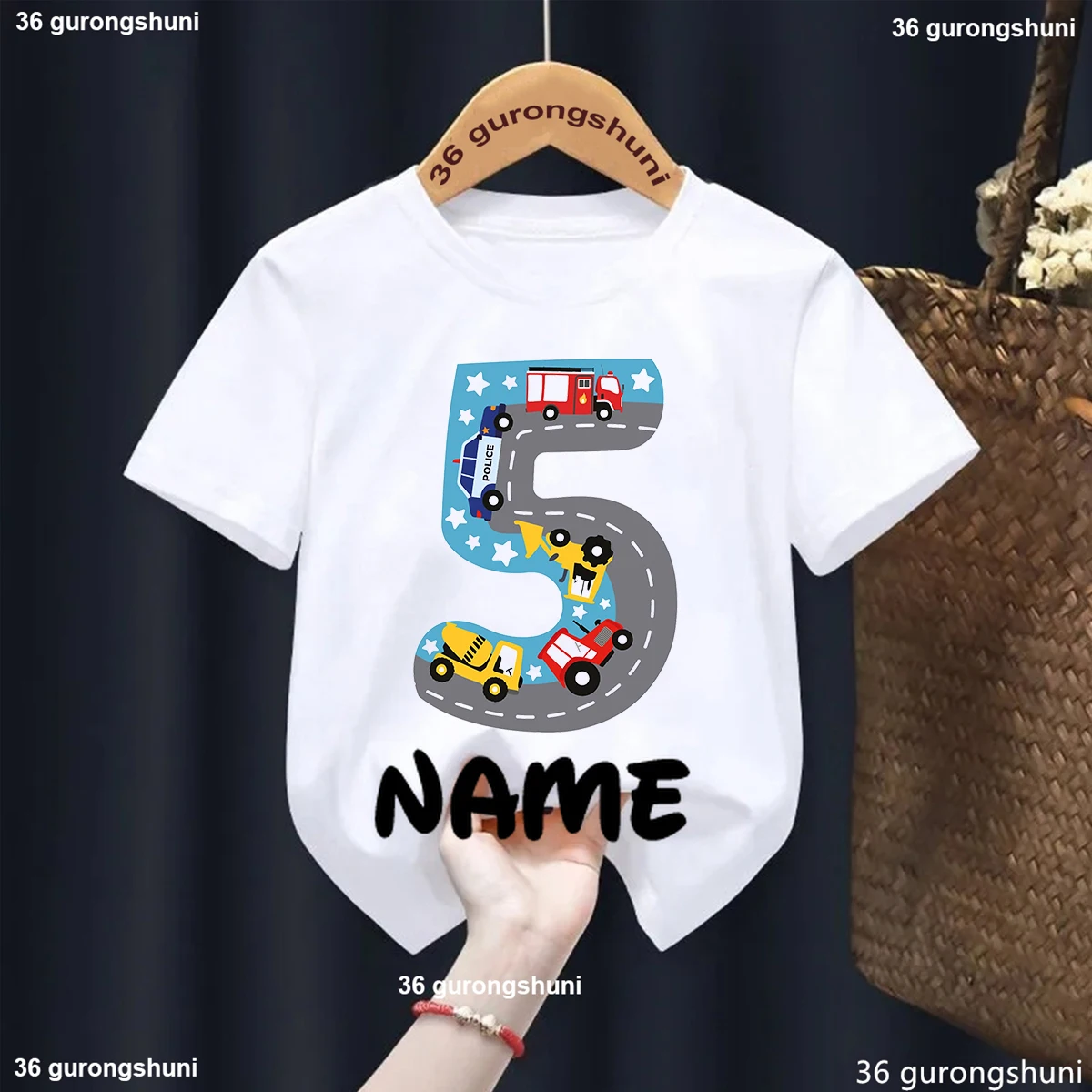 Camiseta infantil con coche para cumpleaños 5 años - Tractor blanco - imagen 2