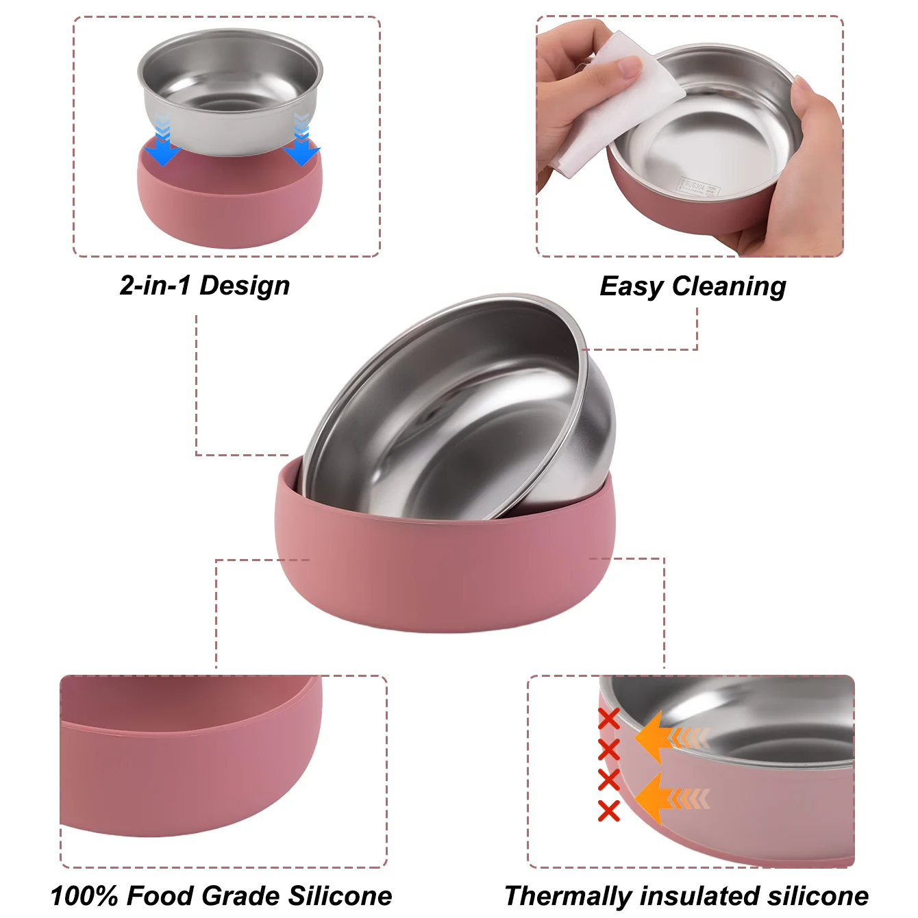 Set baberos acero inoxidable y silicona para bebé - Libre de BPA