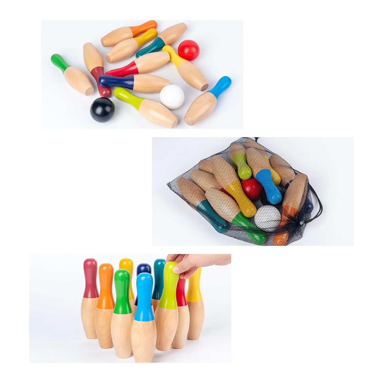Juego de bolos en madera infantil con bolas y pinos para patio - imagen 3