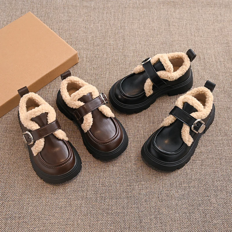 Mocasines de invierno de piel para niños, suela blanda térmica - imagen 2