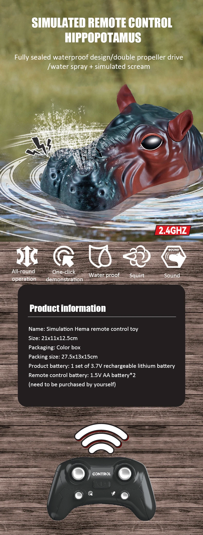 Hipopótamo RC en el agua