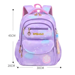 Mochila escolar impermeable de nailon con cielo estrellado para niñas