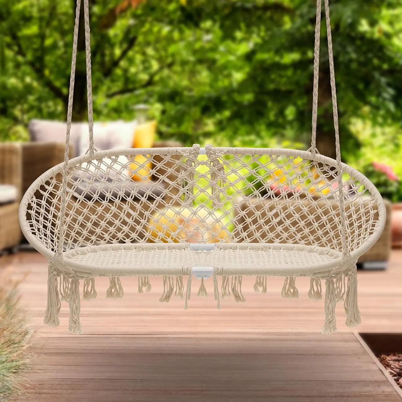 Silla hamaca infantil colgante de macramé doble para interior y patio - imagen 5
