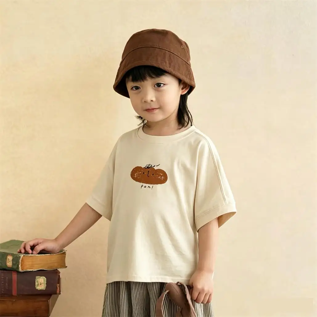 Camiseta bebé algodón manga corta beige verde estampado dibujos animados - imagen 2