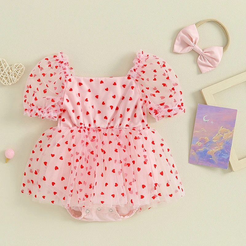 Pelele recién nacida niña San Valentín con corazón y diadema lazo - imagen 2