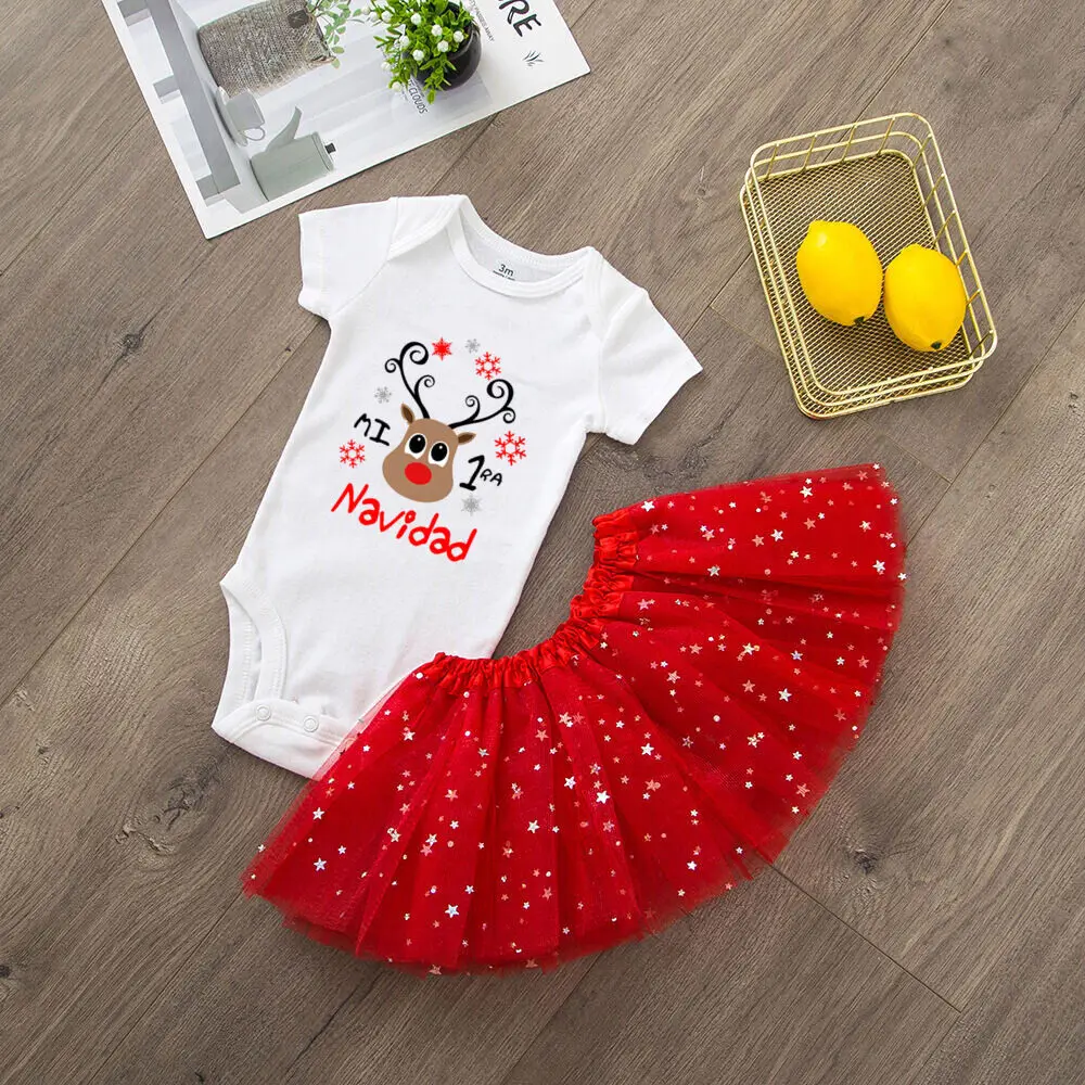 Ropa de Navidad para bebé: mono con ciervos y falda tutú, cómodo - imagen 5
