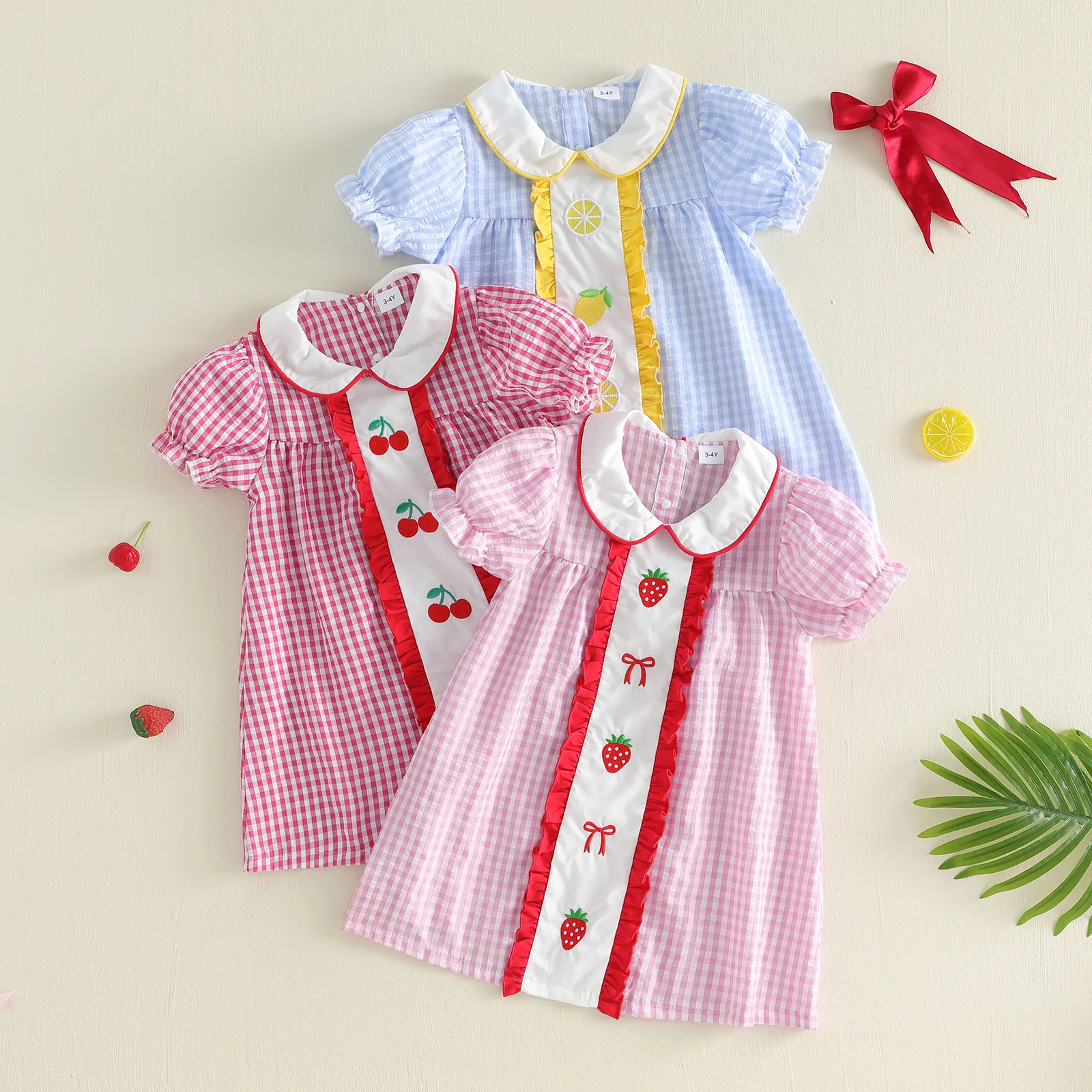 VISgogo Vestido de niña corte A con manga abullonada y cuello - imagen 4