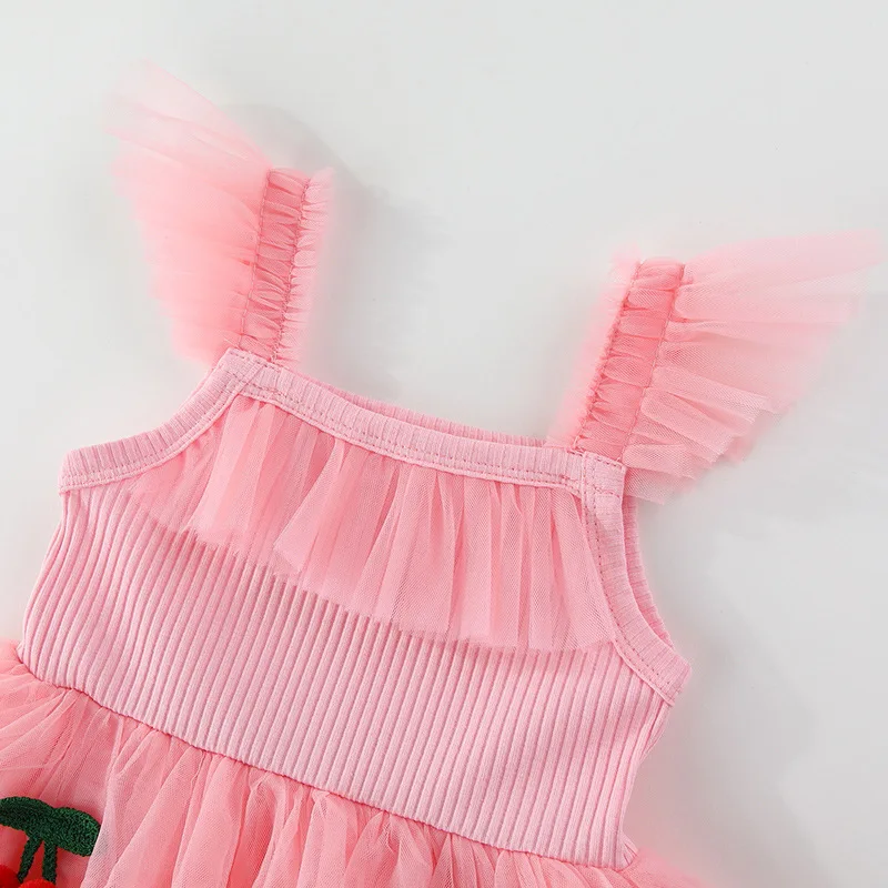 Vestido de verano para niña con tirantes y cerezas, malla ligera - imagen 3