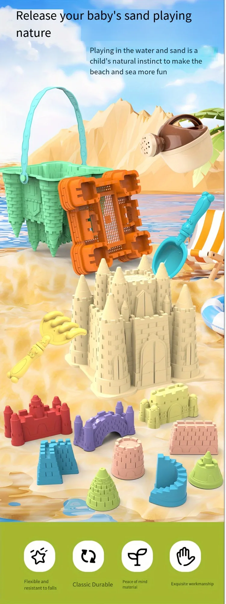 Niños jugando con molde para castillos de arena