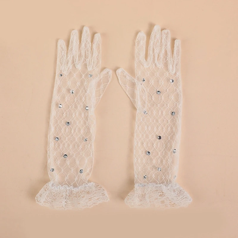 Guantes de encaje blanco con pedrería para niñas – Fiestas y celebraciones - imagen 5