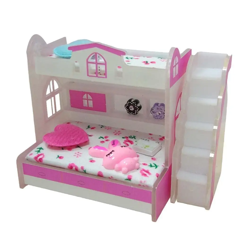 Cama litera para casa de muñecas en miniatura, juguete infantil - imagen 4