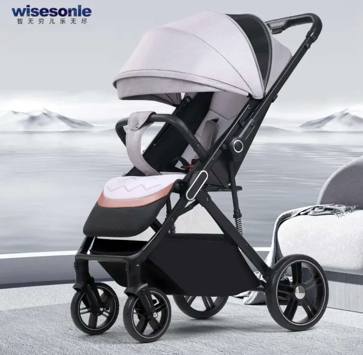 Carrito de bebé plegable bidireccional y compacto para viajar