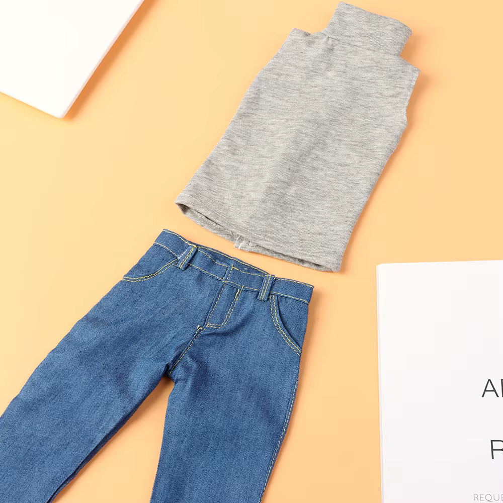 Ropa para muñecas BJD: pantalón vaquero, top algodón y chaleco - imagen 4