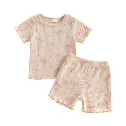 Conjunto bebé niña camiseta lazo y pantalón corto 2 piezas