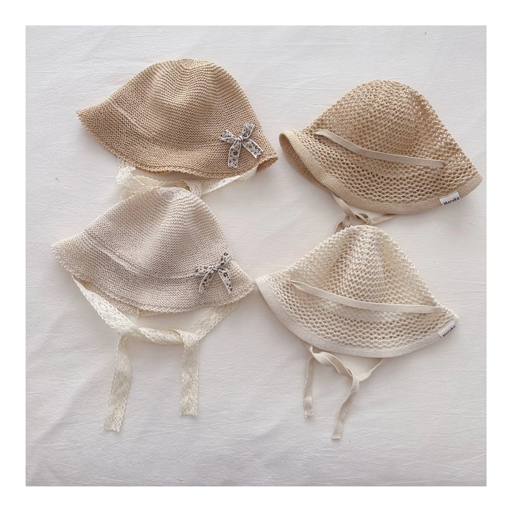 Sombrero de pescador transpirable para niñas con lazo en encaje