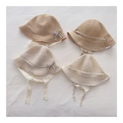 Sombrero de pescador transpirable para niñas con lazo en encaje