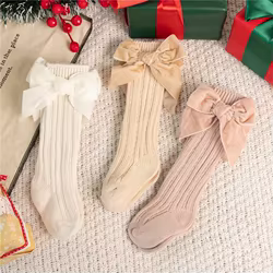 Calcetines hasta la rodilla con lazo grande para niñas – algodón