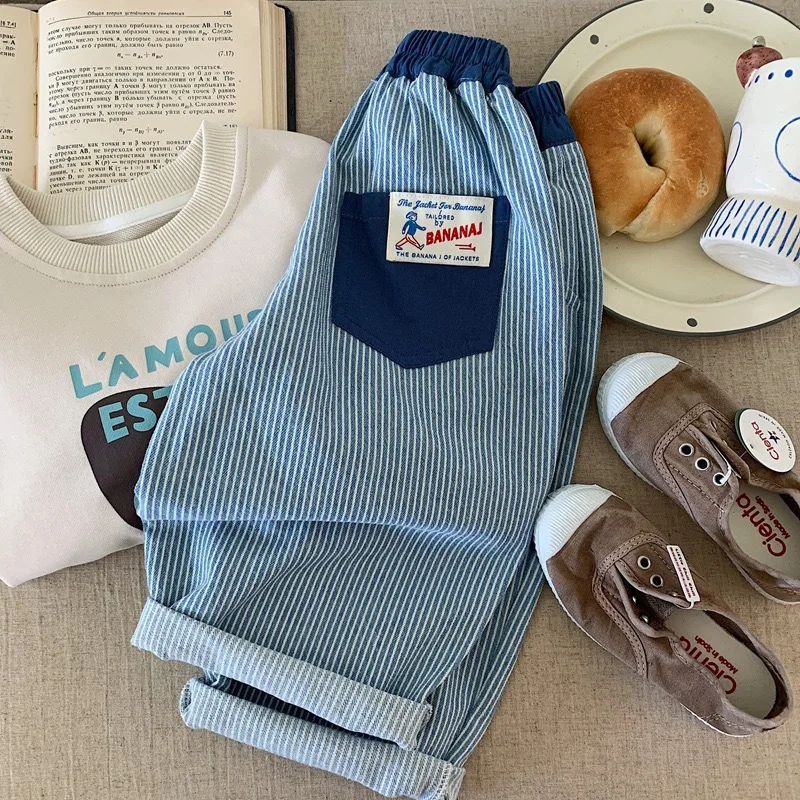 Pantalones vaqueros de algodón con rayas retro para niños - imagen 5