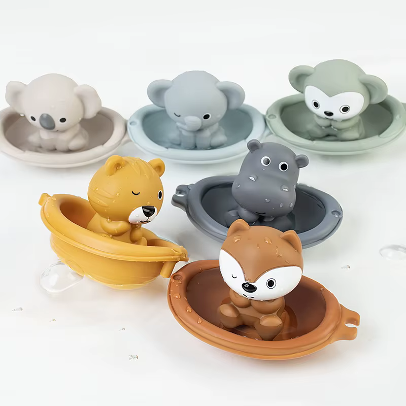 Set de bañera infantil con nutria flotante, sello y aros de juego acuático - imagen 5