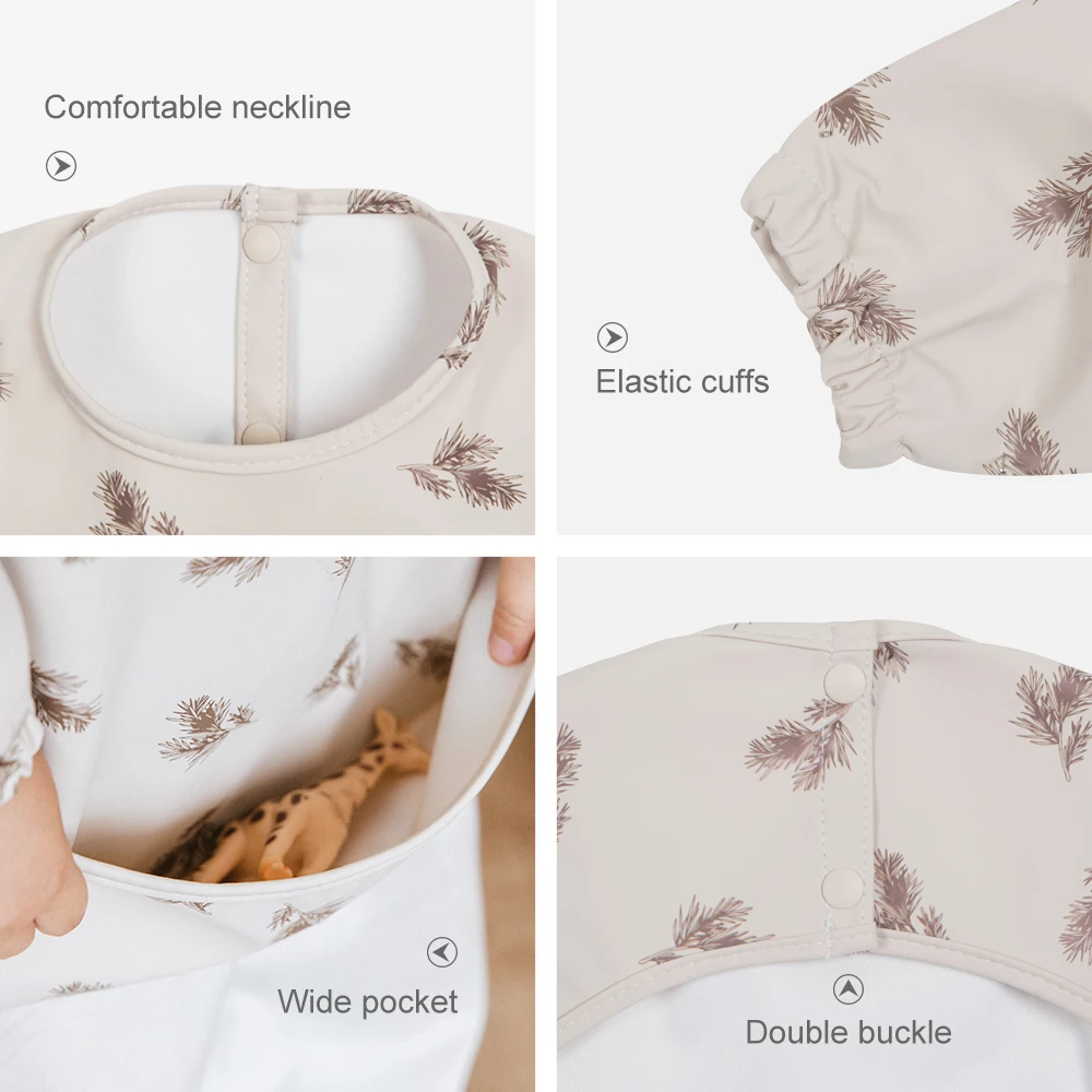 Babero impermeable de manga larga con bolsillo para niños