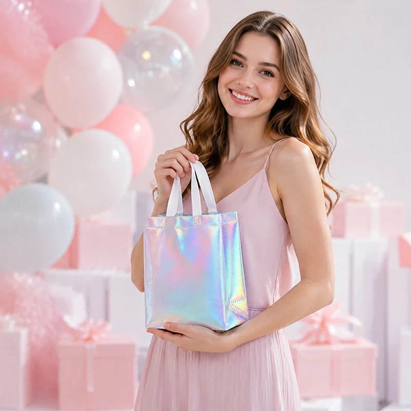 Bolsas de regalo láser iridiscentes con asa resistente ZYF - imagen 3