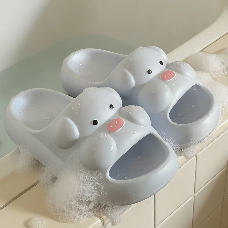 Pantuflas de baño antideslizantes EVA con cerdito suave y suela gruesa - imagen 2