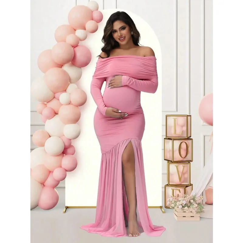 Vestido de maternidad para fotos con hombros descubiertos cola pez - imagen 5