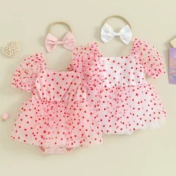 Pelele recién nacida niña San Valentín con corazón y diadema lazo