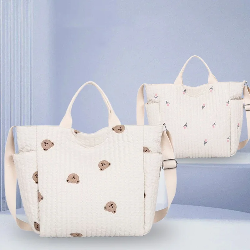 Bolso de pañales bandolera bordado grande para mamá y bebé viaje