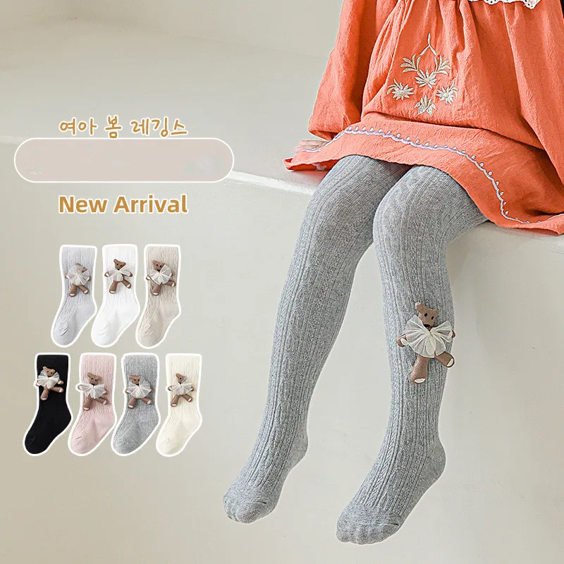 Mallas tipo leggings de algodón para bebé con osito para niña