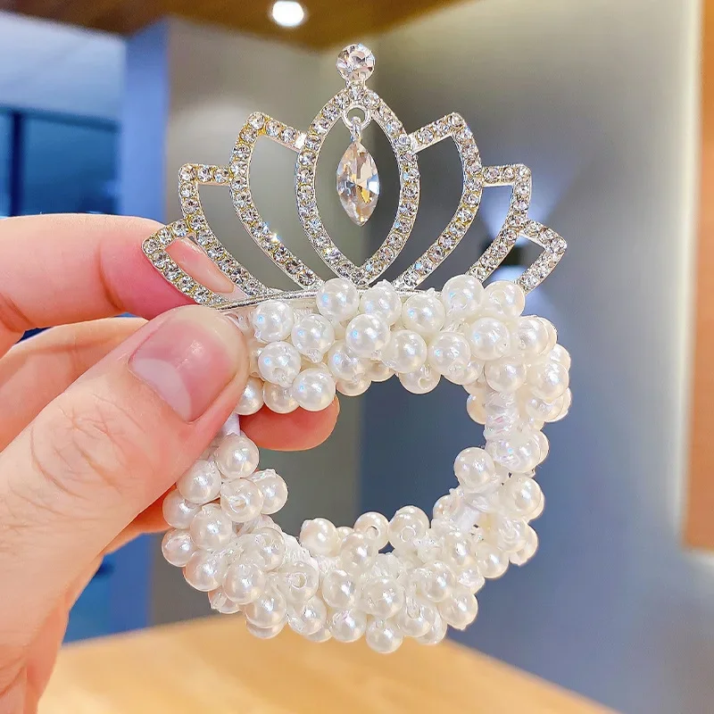 Corona de princesa con perlas y lazos elásticos para niñas - imagen 5