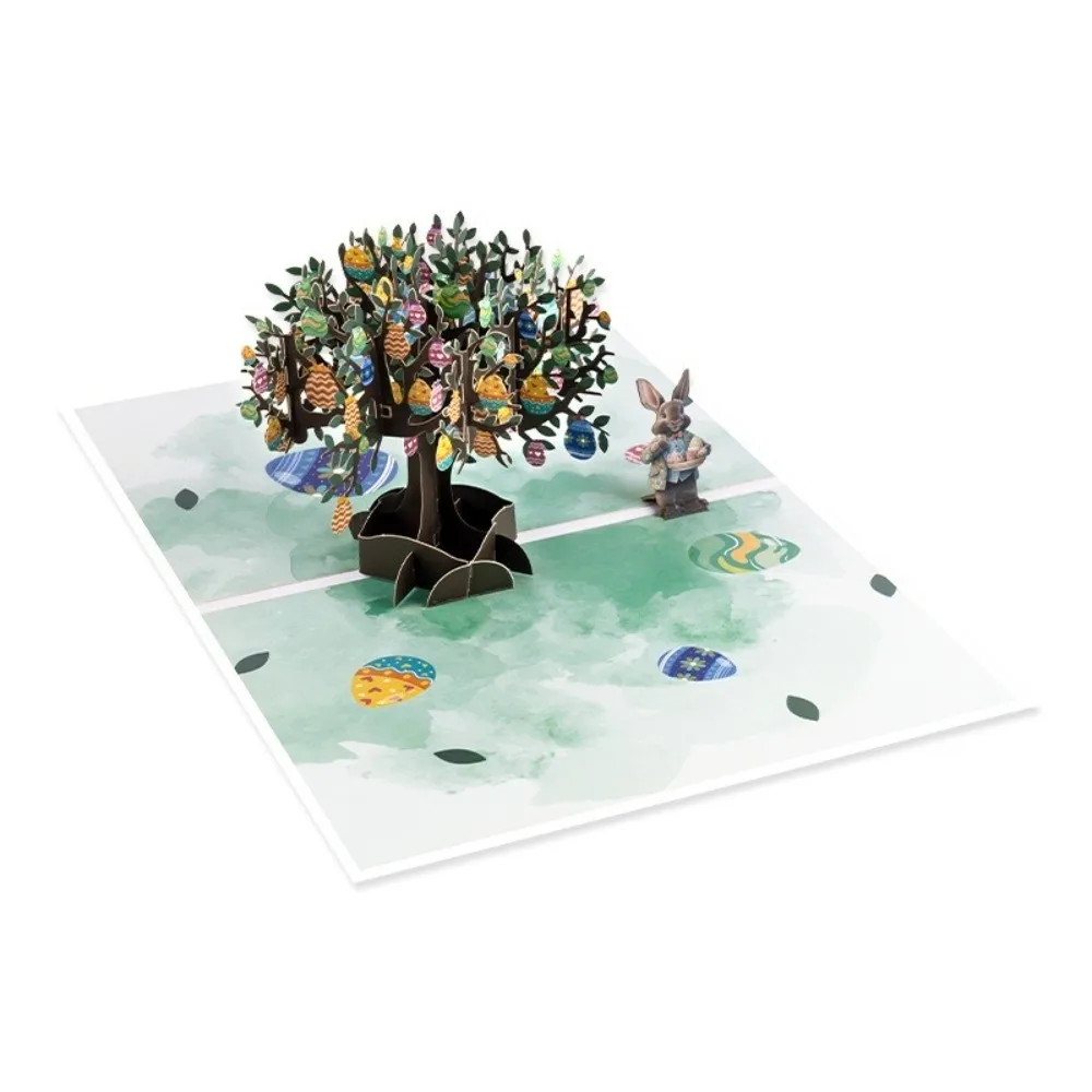 Tarjeta de Pascua 3D plegable con sobre y conejo talla a mano - imagen 2