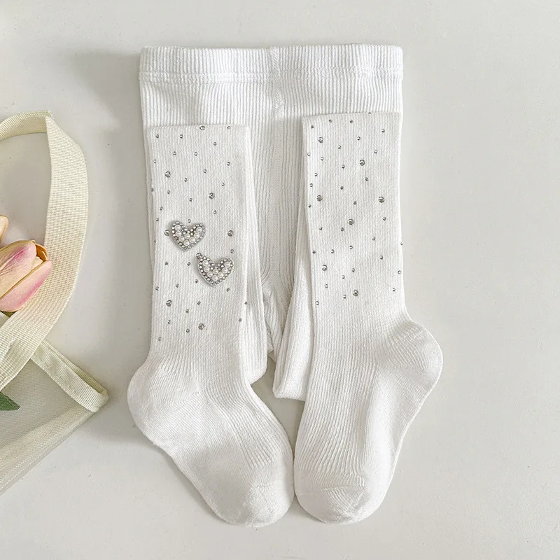 Pantimedias para niñas de diamantes con leggings finos blancos - imagen 2