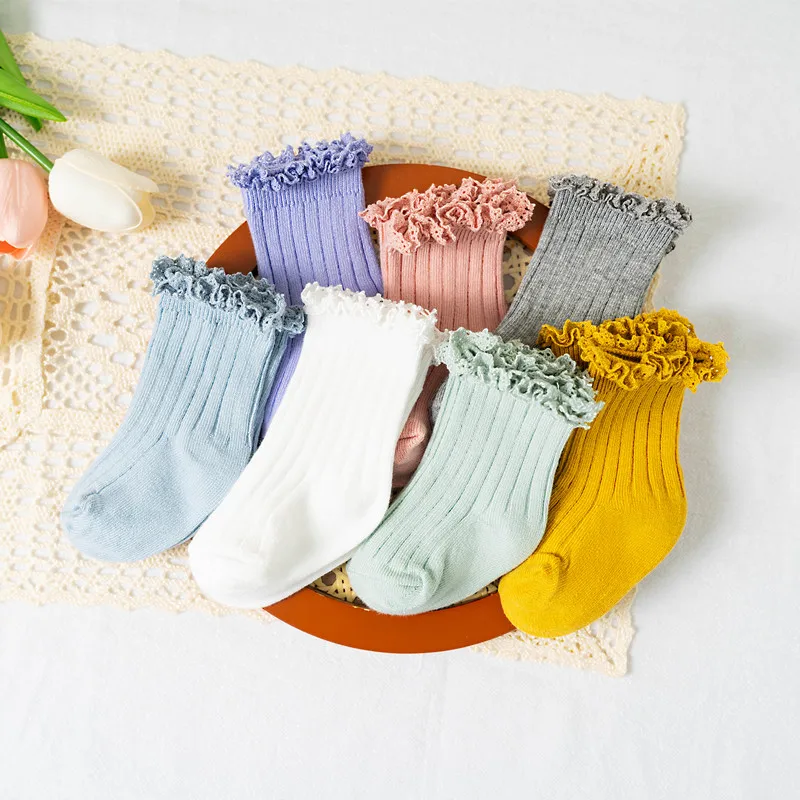 Calcetines cortos con volantes para niña – Algodón suave floral escolar - imagen 4