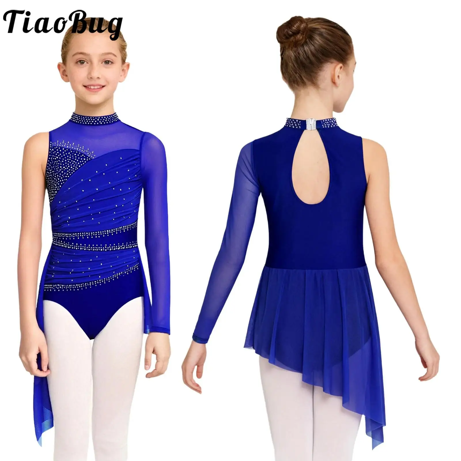 Vestido de ballet con pedrería y falda fruncida para niñas
