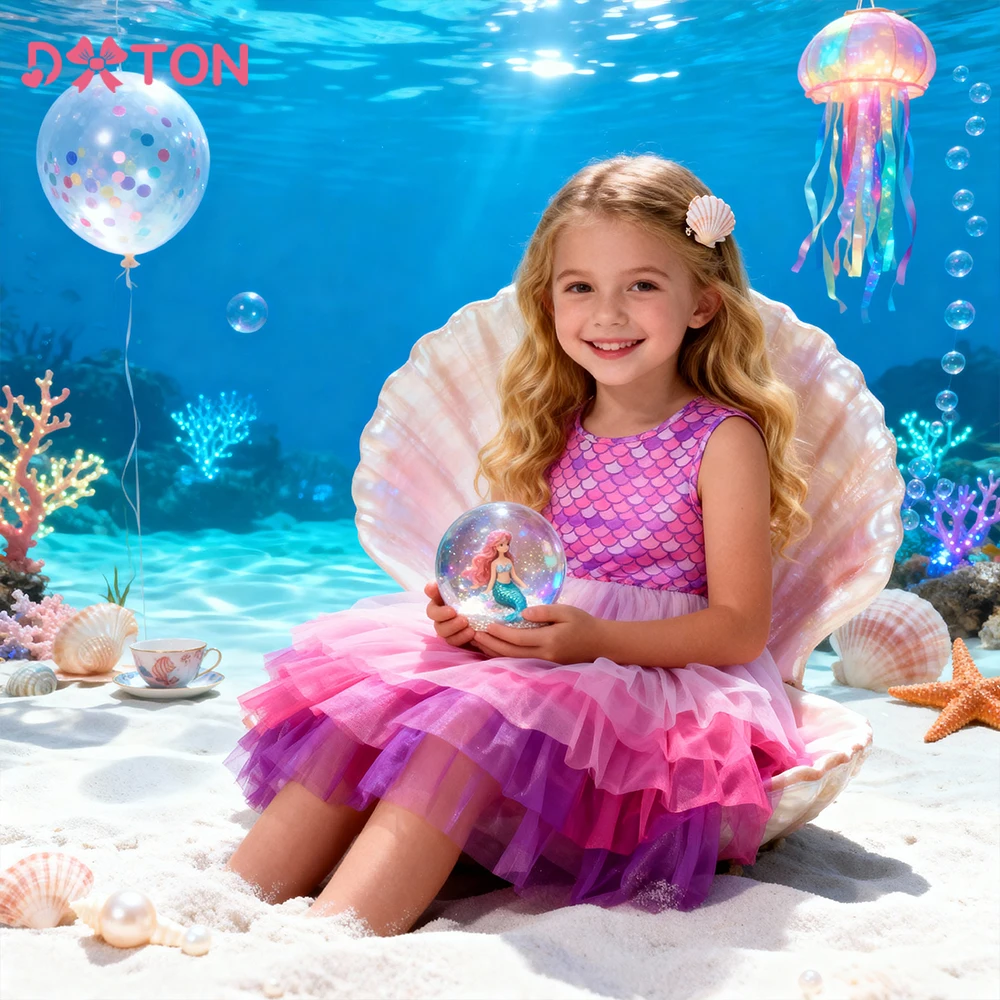 DXTON Disfraz de sirena para niña - Vestido tutú verano sin mangas - imagen 2