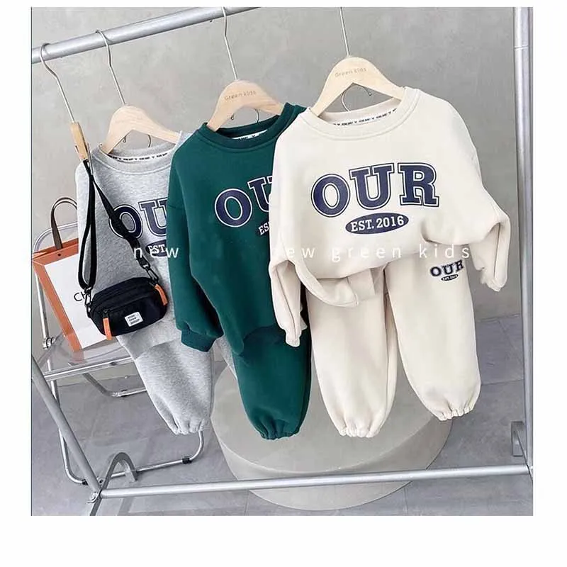 Conjunto de suéter cuello redondo con estampado para niños, invierno - imagen 3