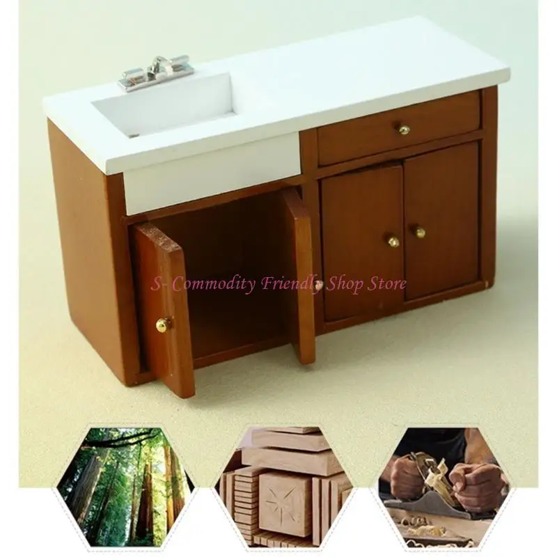 Armario de lavabo miniatura para casa de muñecas