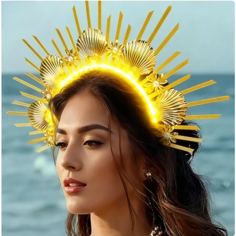 Corona halo LED iluminada con perlas y conchas para cosplay - imagen 5