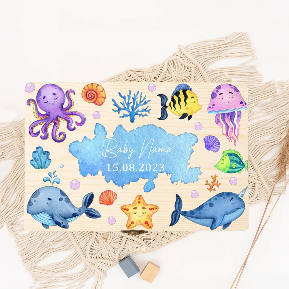 Caja de madera personalizada con animales del bosque para bebé - imagen 5